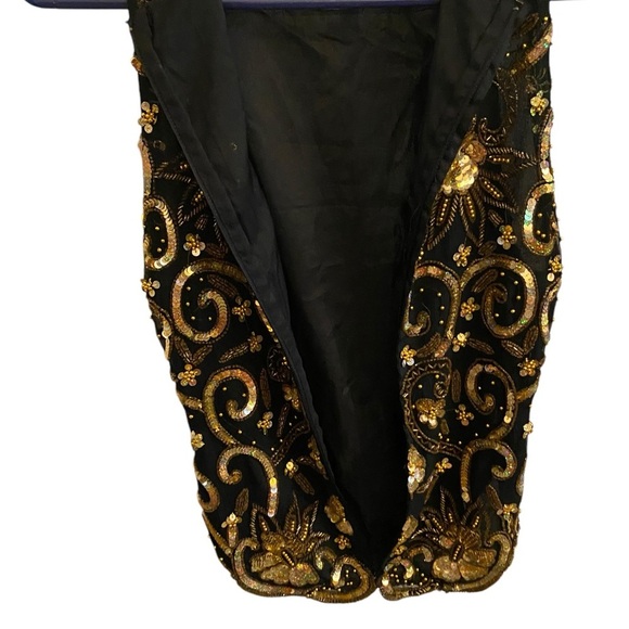 VTG 90s black Gold beaded sequin sleeveless blouse Formal Holiday Christmas NYE - Picture 6 of 7
